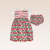 Lany Baby Girls Printed Fruit Smocked Front with Bows and Diaper Cover
