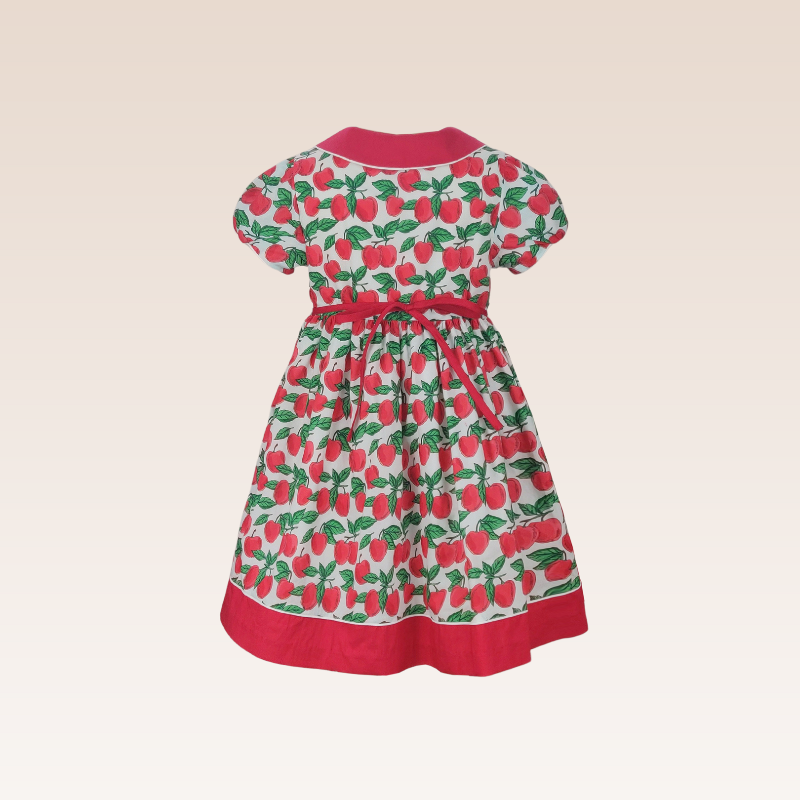 Lorelei Girls Red Printed Dress with Ribbon Tie at Back