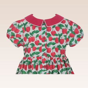 Lorelei Girls Red Printed Dress with Ribbon Tie at Back