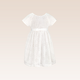 Bernadette Girls White Burnout Lace with Bow Front Dress