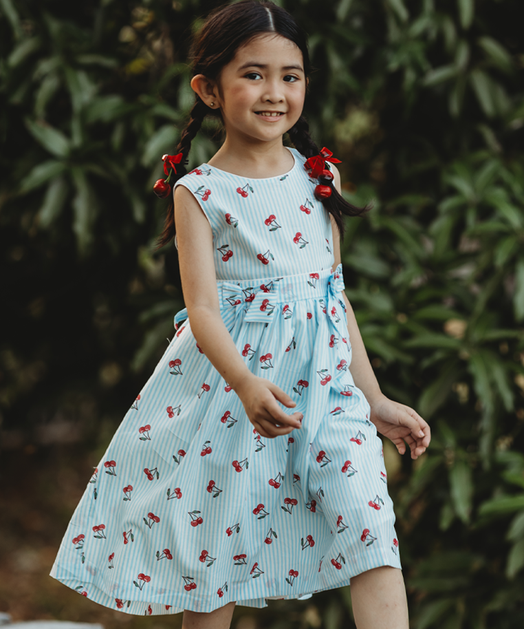 Gretche Girls Light Blue Printed Dress