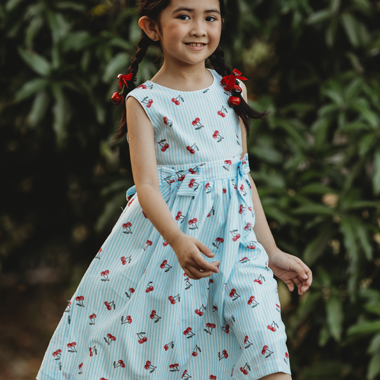 Gretche Girls Light Blue Printed Dress