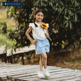 Jade Girls Blue Ruffled Pockets Garter Band Shorts