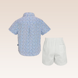 Donnie Baby Boy Blue Printed Polo and Shorts Set