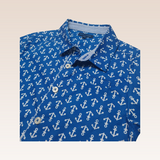 Emeric Boys Blue Printed Anchor Short Sleeved Polo