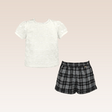 Nallah Girls Top and Checkered Shorts Set