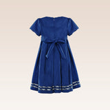 Naveah Girls Navy Party Velvet Dress with Contrast Trims