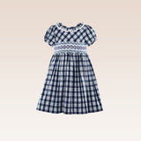 Nika Girls Navy Plaid Smocked Dress