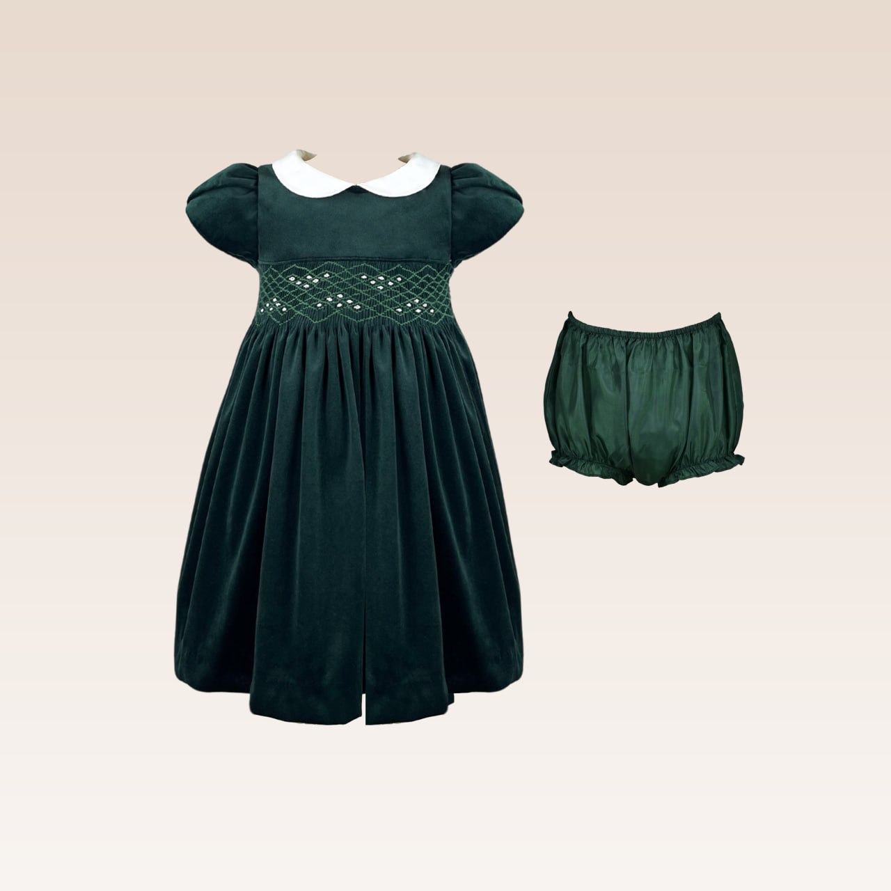 Narrah Baby Girls Green Smocked Velveteen Party Dress