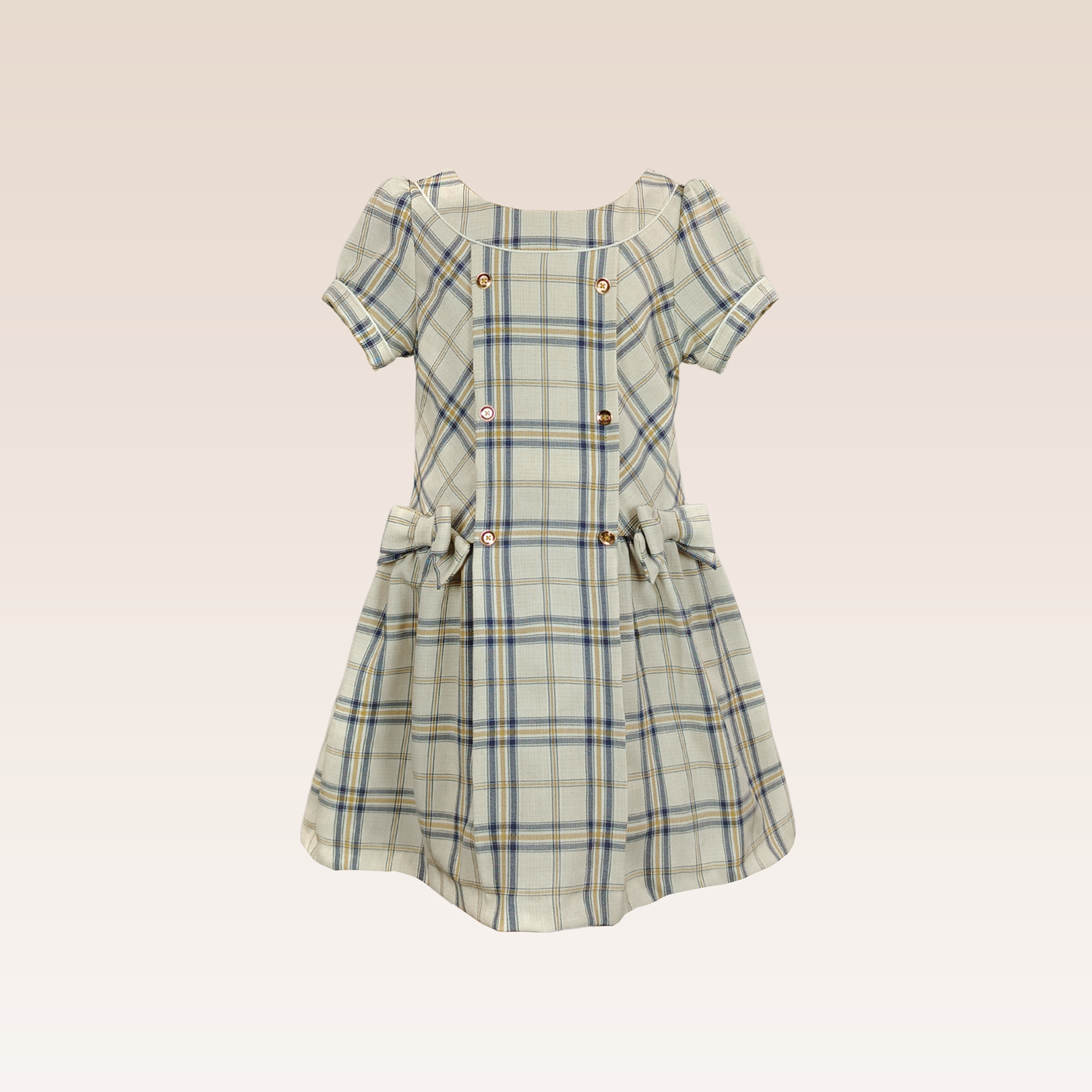 Maeva Girls Beige Checkered Dress Periwinkle Maeva Girls Beige Checkered Dress Periwinkle