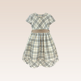 Molly Girls Beige Belted Checkered Dress