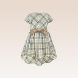 Molly Girls Beige Belted Checkered Dress