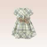 Molly Baby Girls Beige Belted Checkered Dress with Diaper Cover