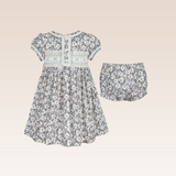 Naomi Baby Girls Grey Smocked Dress with diaper cover