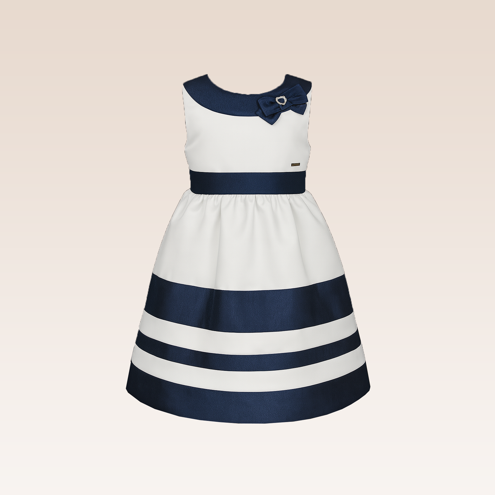 Rozenne Girls Navy Striped Party Dress