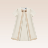 Malah Girls A-line Beige Dress with Combination Trims