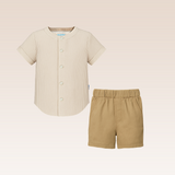 Norvill Baby Boys Beige Striped Top and Shorts Set