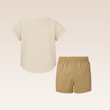 Norvill Baby Boys Beige Striped Top and Shorts Set