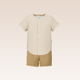 Norvill Baby Boys Beige Striped Top and Shorts Set