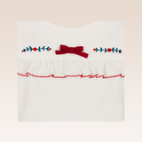 Sue Red Curdoroy Ruffled Dress with Embroidery