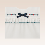 Sue Baby Girls Dark Green Curdoroy Ruffled Dress with Embroidery