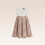 Macey Girls Beige Checkered Dress