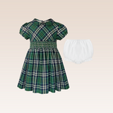 Serafin  Baby Girls Green Checkered Smocked Dress
