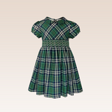 Serafin Girls Green Checkered Smocked Dress
