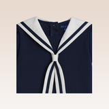Tayla Girls Navy Sailor Drop Waist Dress with Bow Clip
