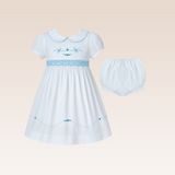 Neve Baby Girls Light Blue Smocked Dress with Embroidery