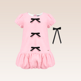 Sharlene Girls Pink Bubble Skirt Dress with Hair Clip