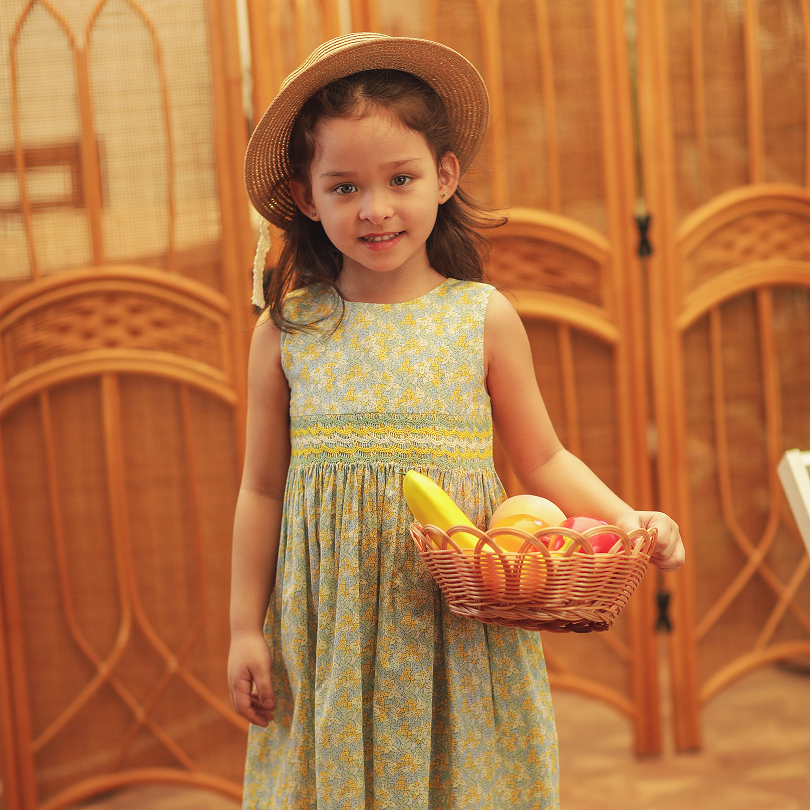 Lucienne Girls Yellow Floral Smocked Dress