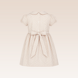 Sonya Girls Beige Checkered Smocked Dress with Hairclip