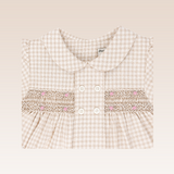 Sonya Baby Girls Beige Checkered Smocked Dress