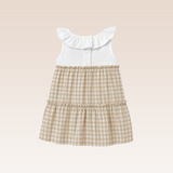 Mench Baby Girls Beige Checkered Tiered Dress
