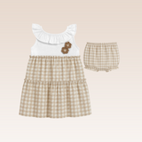 Mench Baby Girls Beige Checkered Tiered Dress