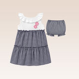 Mench Baby Girls Navy Checkered Tiered Dress