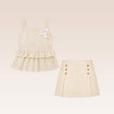 Petunia Girls Beige Striped Top and Skort Set