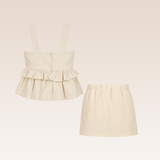 Petunia Girls Beige Striped Top and Skort Set