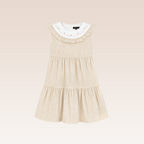 Odelie Girls Beige Striped Tiered Dress
