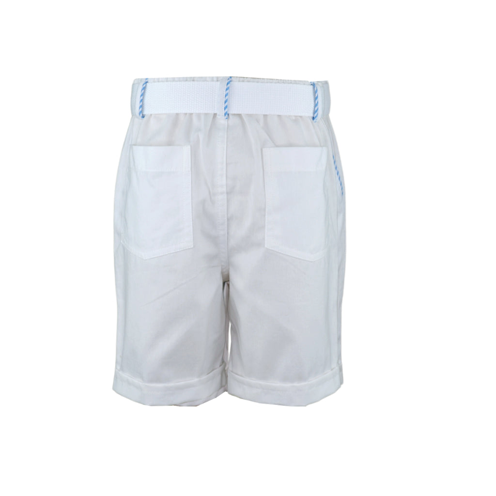 Elias White Slim Fit Shorts with Belt