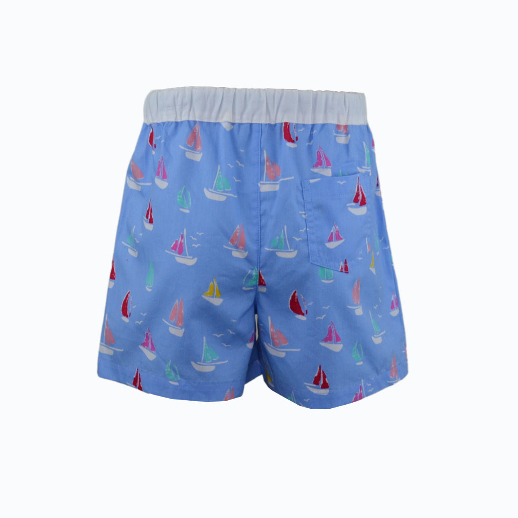 Allen Boy Blue Sailboat Print Drawstring Shorts