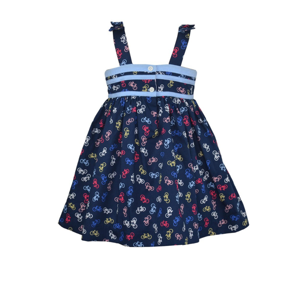 Bernice Baby Girl Navy Blue Printed Strappy Dress with Diaper Cover