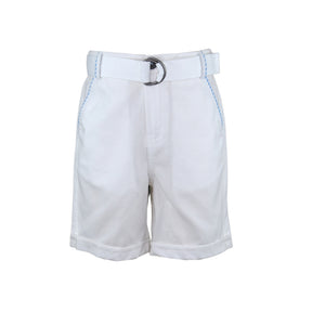 Elias White Slim Fit Shorts with Belt