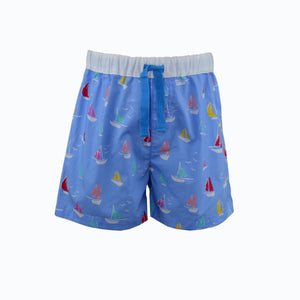 Allen Boy Blue Sailboat Print Drawstring Shorts