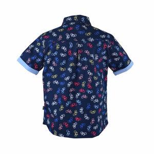Andres Boy Navy Blue Printed Bicycle Button-down Shirt