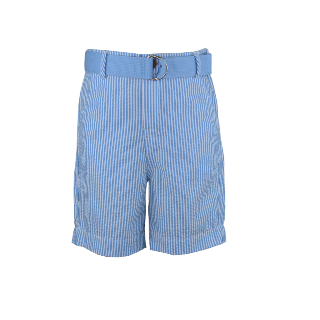 Gabriel Turquoise Seersucker Slim Fit Shorts with Belt