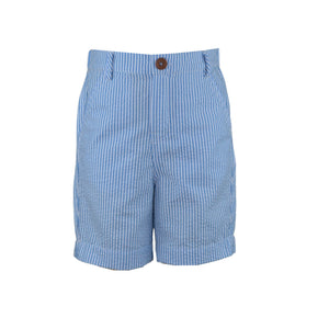 Gabriel Turquoise Seersucker Slim Fit Shorts with Belt