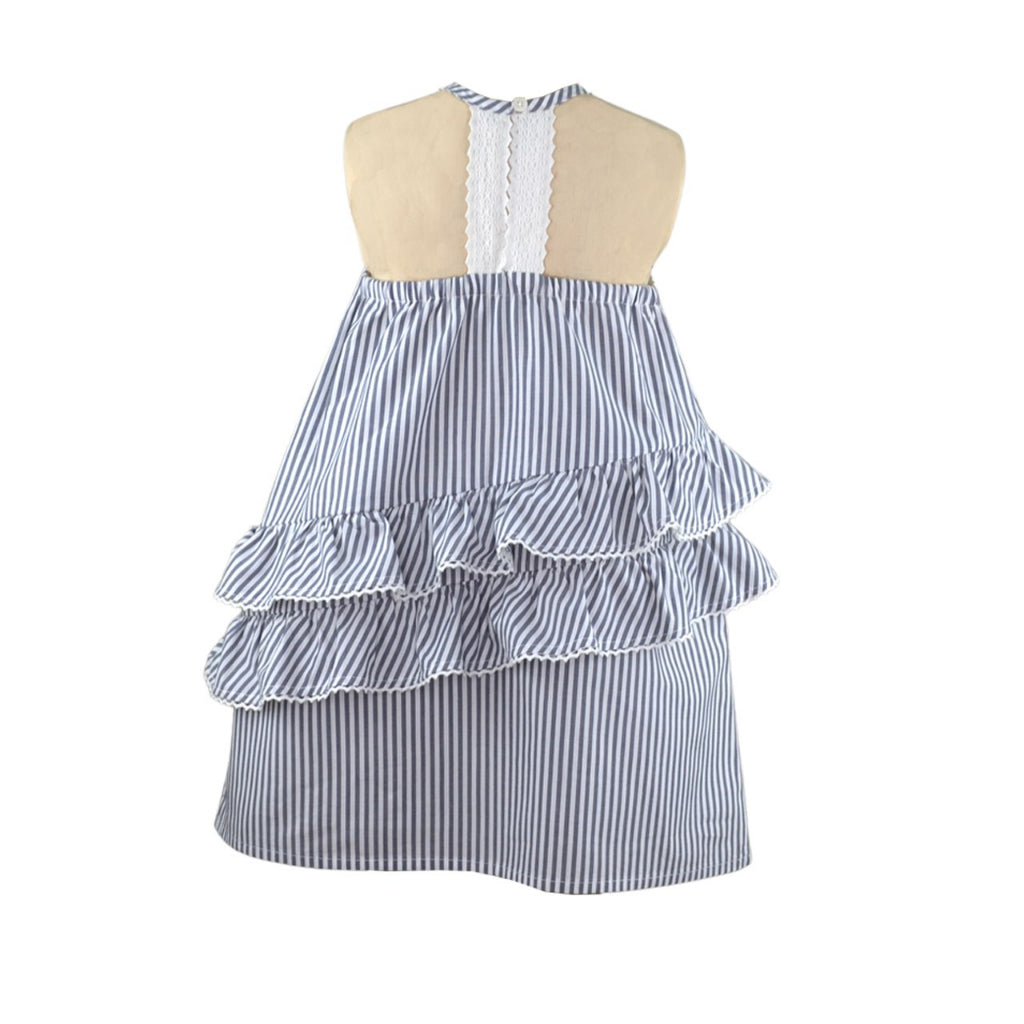 Adrienne Girls Gray Striped Dress with ruffles and a Knitted Cardigan set