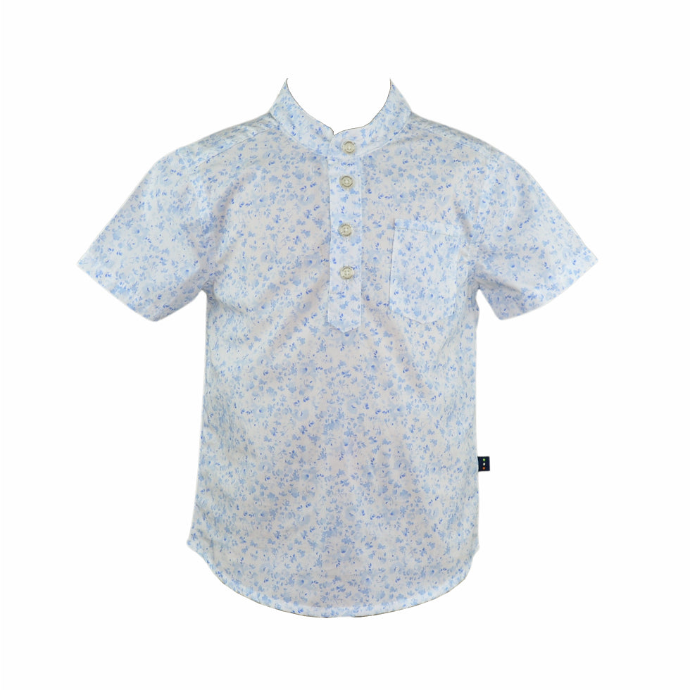 Aston Boy Blue Floral Print Short Sleeved Polo